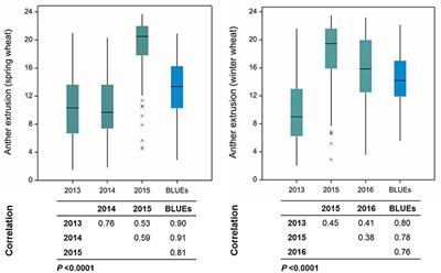 Genetic Architecture of Anther Extrusion in Spring and Winter Wheat